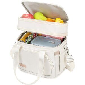 Double Deck Insulated Lunch Box for Men & Women, Leakproof Tote (White)